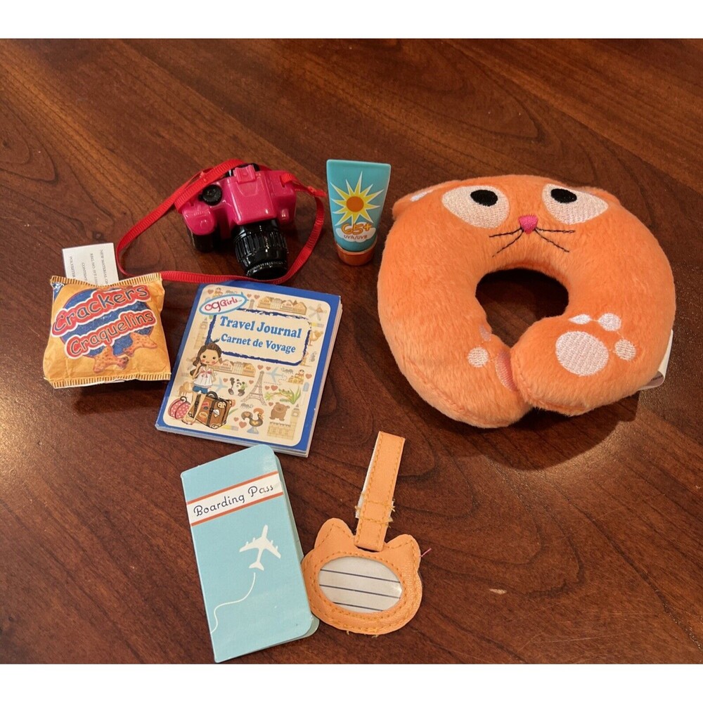 Travel Set for 18” American Girls ,OG Pillow Camera Boarding Pass Snack  7pcs